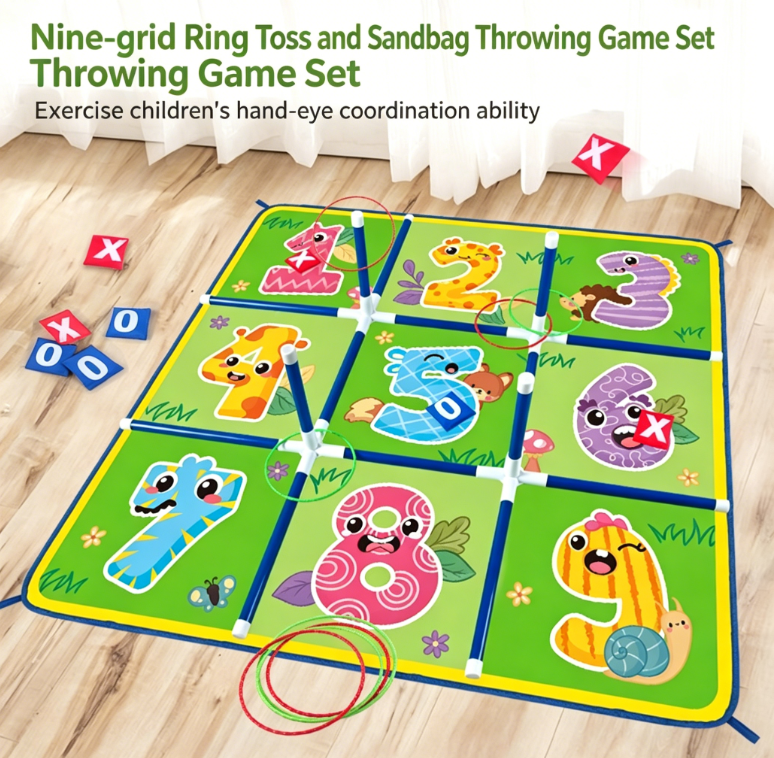 Nine-square grid ring toss home team-building game mat throwing sport parent-child interactive outdoor game children's toy