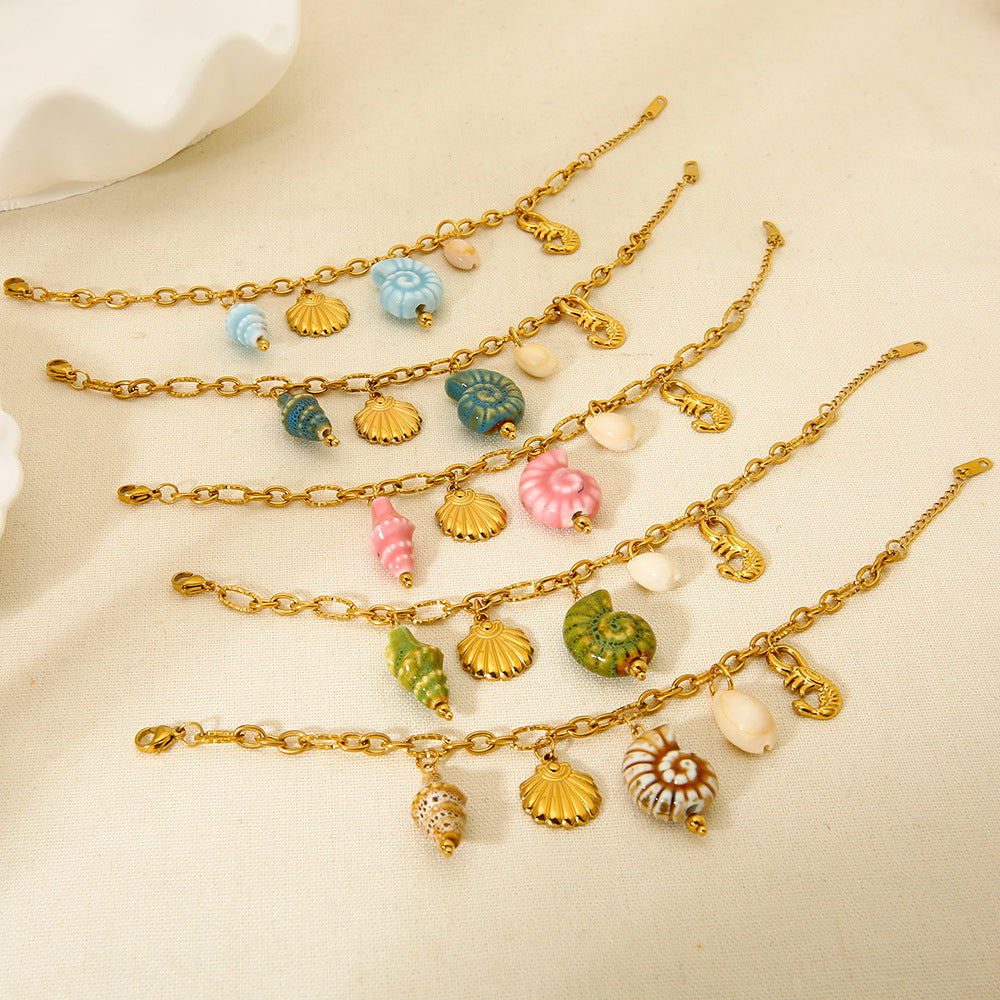 Hot-selling shell ceramic conch pendant bracelet, 18K gold-plated stainless steel, high-end jewelry