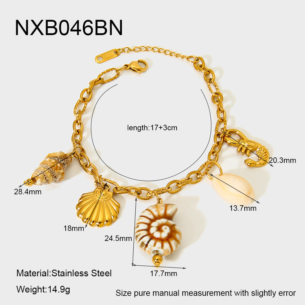 Hot-selling shell ceramic conch pendant bracelet, 18K gold-plated stainless steel, high-end jewelry