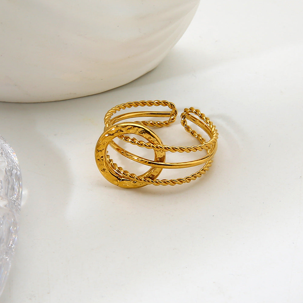 Personalized hip-hop 18K gold-plated geometric irregular line stainless steel ring, open design ring