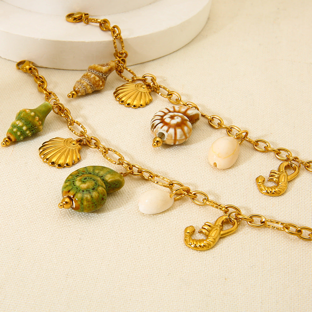 Hot-selling shell ceramic conch pendant bracelet, 18K gold-plated stainless steel, high-end jewelry