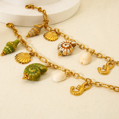 Hot-selling shell ceramic conch pendant bracelet, 18K gold-plated stainless steel, high-end jewelry