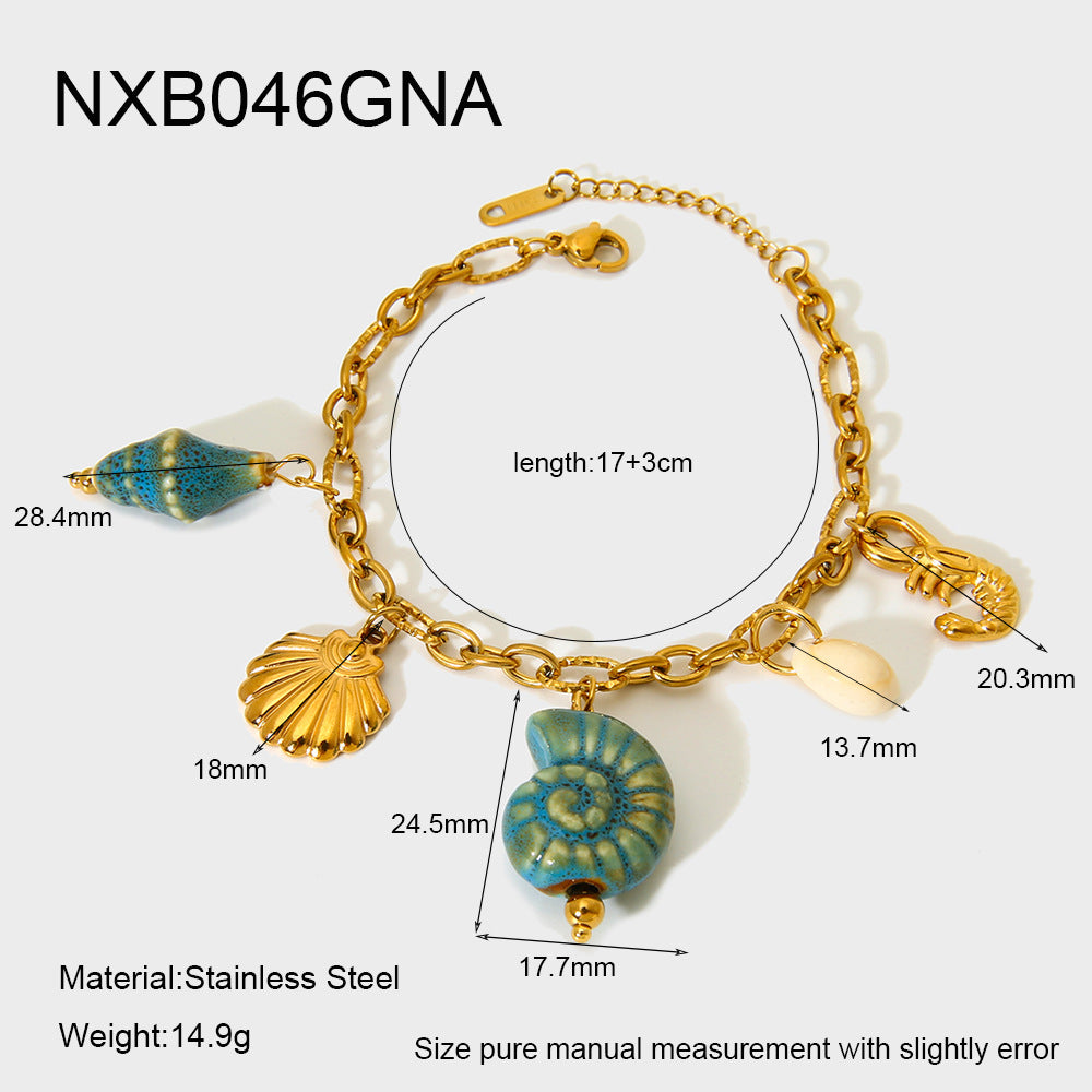 Hot-selling shell ceramic conch pendant bracelet, 18K gold-plated stainless steel, high-end jewelry