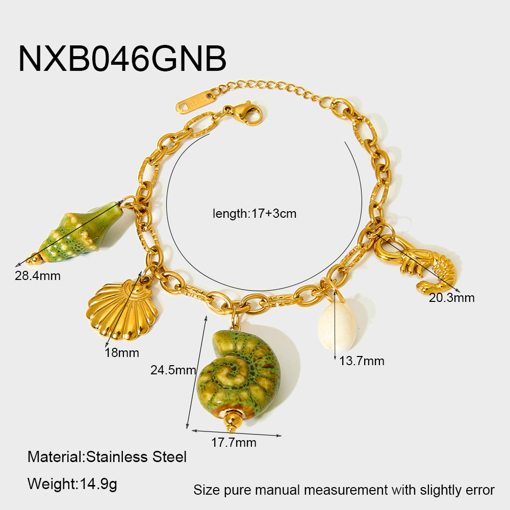 Hot-selling shell ceramic conch pendant bracelet, 18K gold-plated stainless steel, high-end jewelry