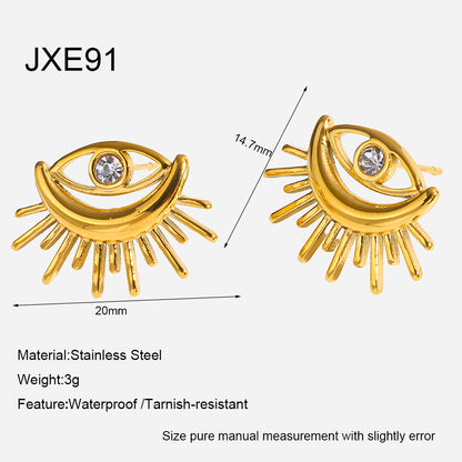 Hot-selling light luxury 18K gold-plated stainless steel earrings with vintage texture, heart, sun, and eye stud earrings