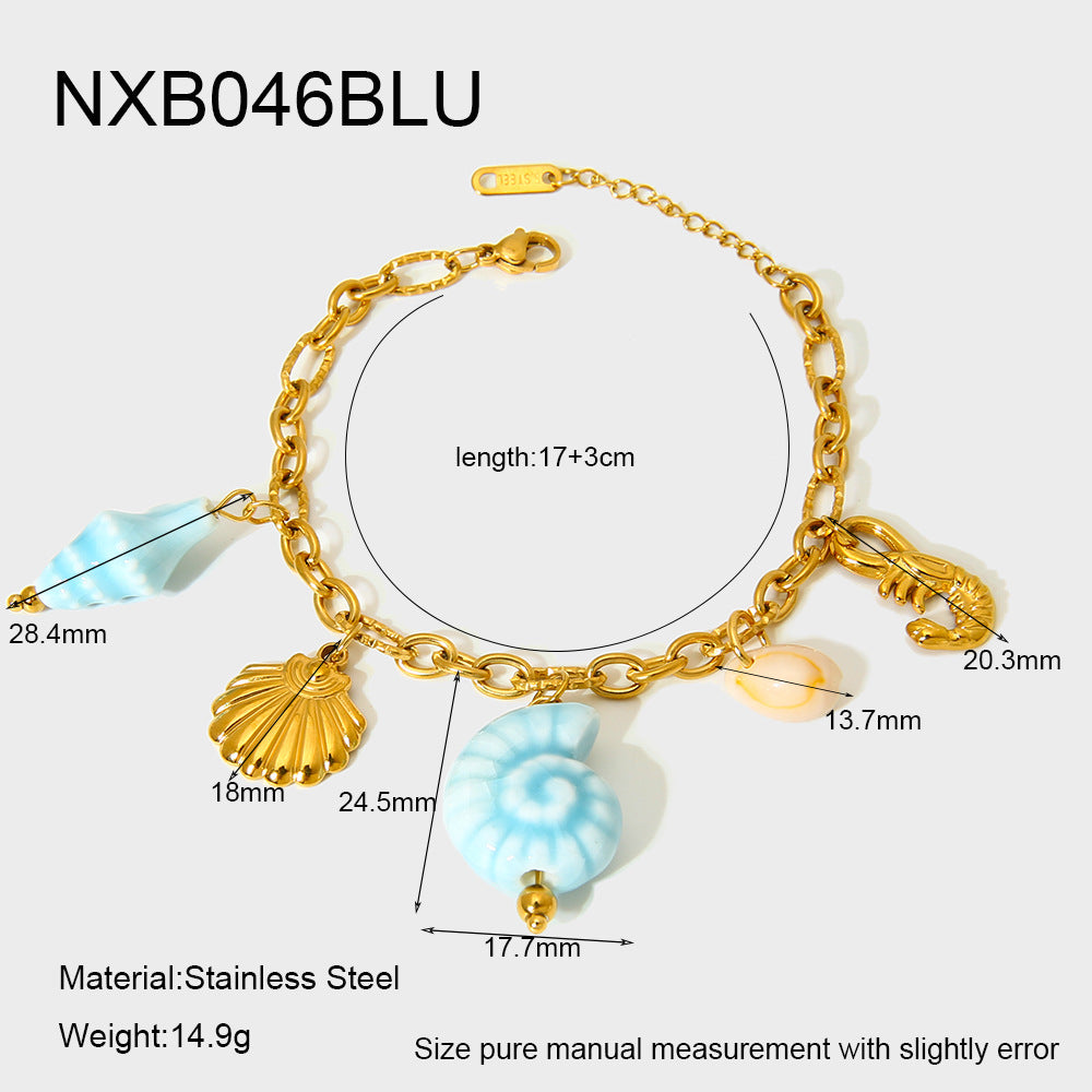 Hot-selling shell ceramic conch pendant bracelet, 18K gold-plated stainless steel, high-end jewelry