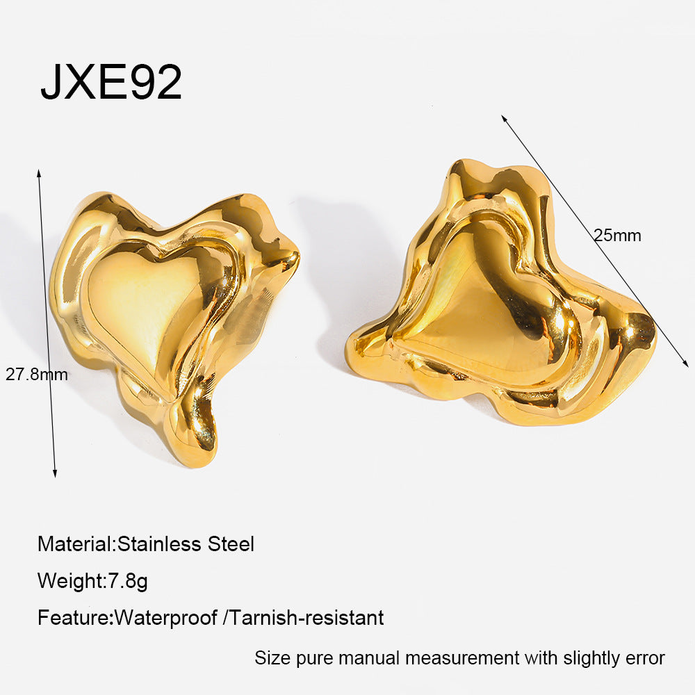 Hot-selling light luxury 18K gold-plated stainless steel earrings with vintage texture, heart, sun, and eye stud earrings