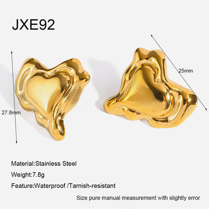 Hot-selling light luxury 18K gold-plated stainless steel earrings with vintage texture, heart, sun, and eye stud earrings