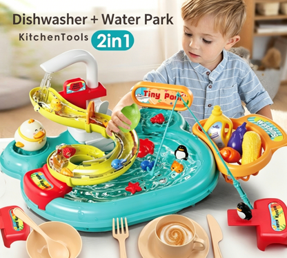 Playhouse Water Park Slide Fishing Electric Dishwasher Fully Automatic Water Play Educational Children's Toy