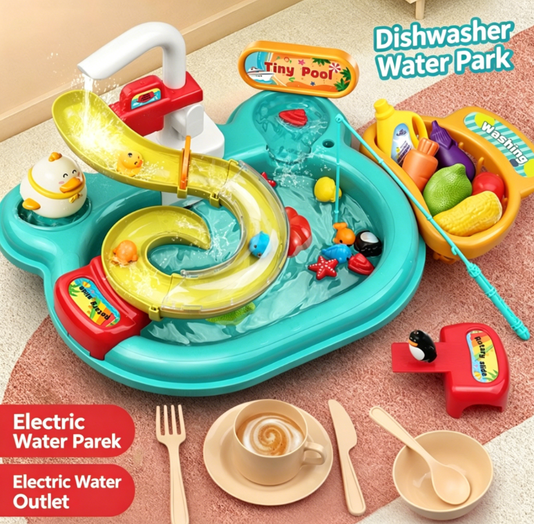 Playhouse Water Park Slide Fishing Electric Dishwasher Fully Automatic Water Play Educational Children's Toy